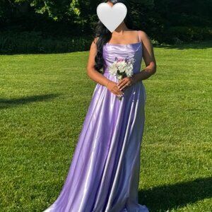 Azazie lilac metallic satin gown A10